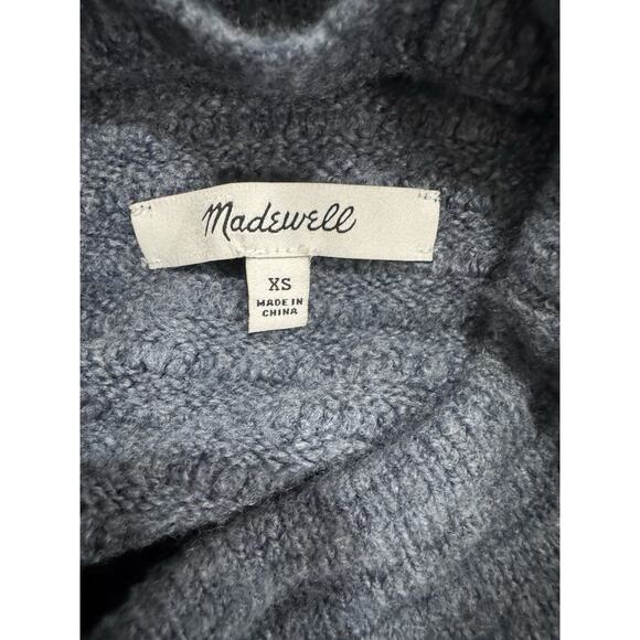 Blue Funnel Neck Ribbed Knit Sweater Pullover Cozy Oversized Comfy - Picture 4 of 7